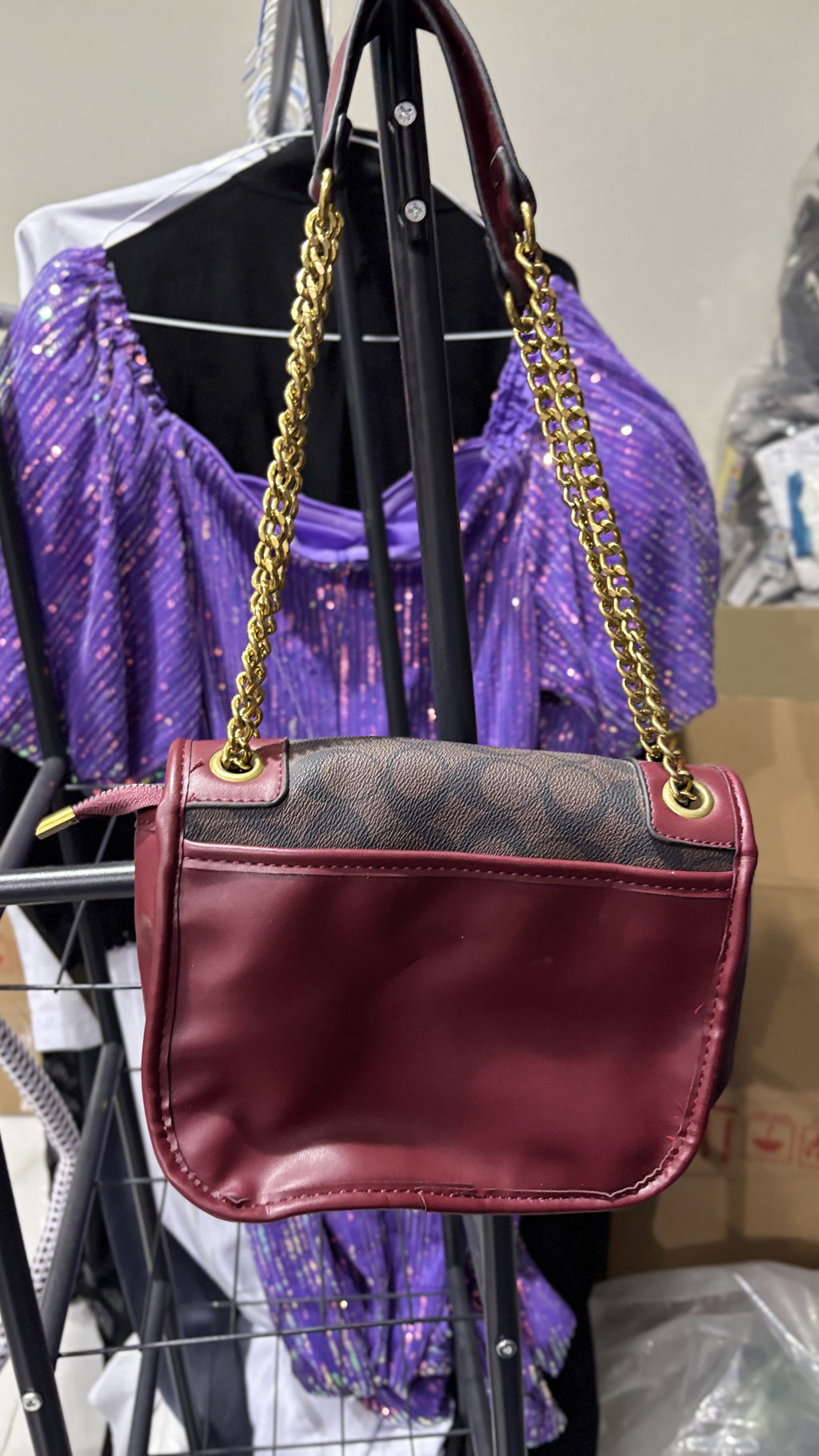 COACH NEW YORK Burgundy Monogram Coated Canvas Crossbody Bag