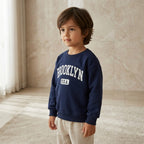 SHEIN Navy Blue Kids Brooklyn USA Graphic Crewneck Sweatshir
