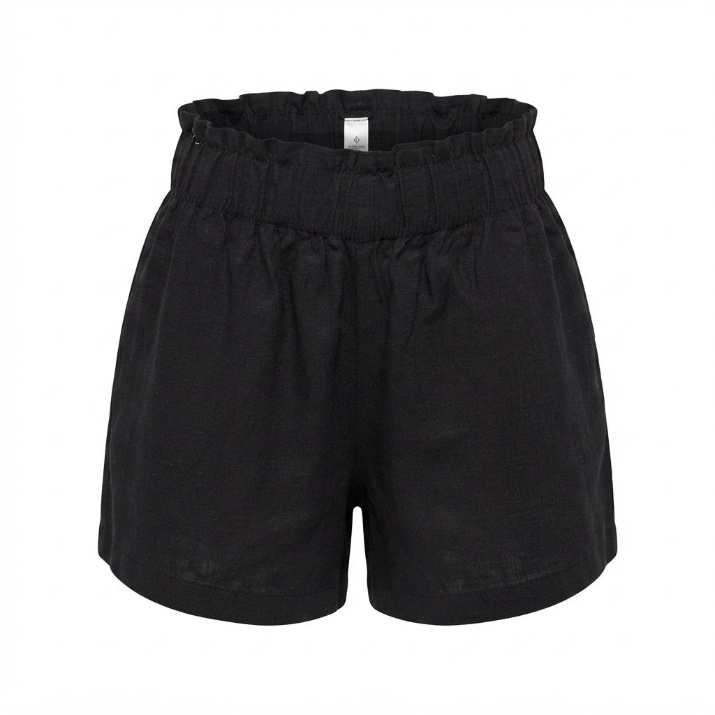Women's Black High-Waisted Smocked Elasticated Shorts