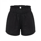 Women's Black High-Waisted Smocked Elasticated Shorts