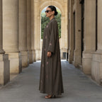 represent Olive Brown Embroidered Open-Front Abaya with Wide