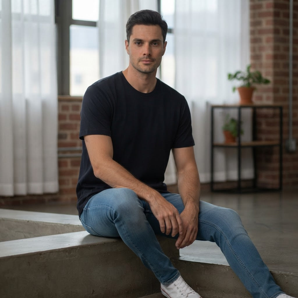 Cotton:On Cotton:On Navy Crew-Neck Regular Fit Cotton T-Shir