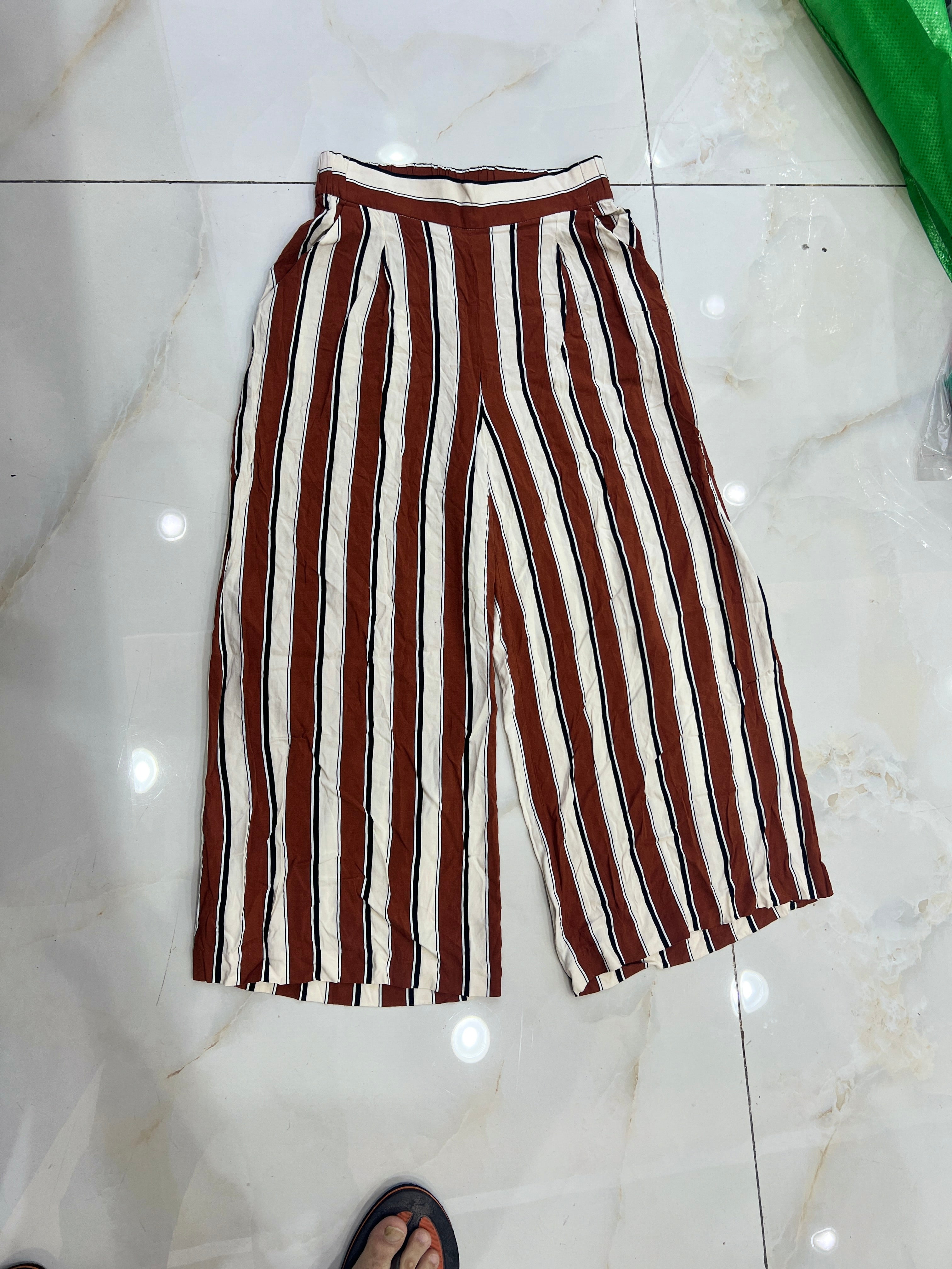 Women's Striped Wide Leg Culottes in Rust and Cream
