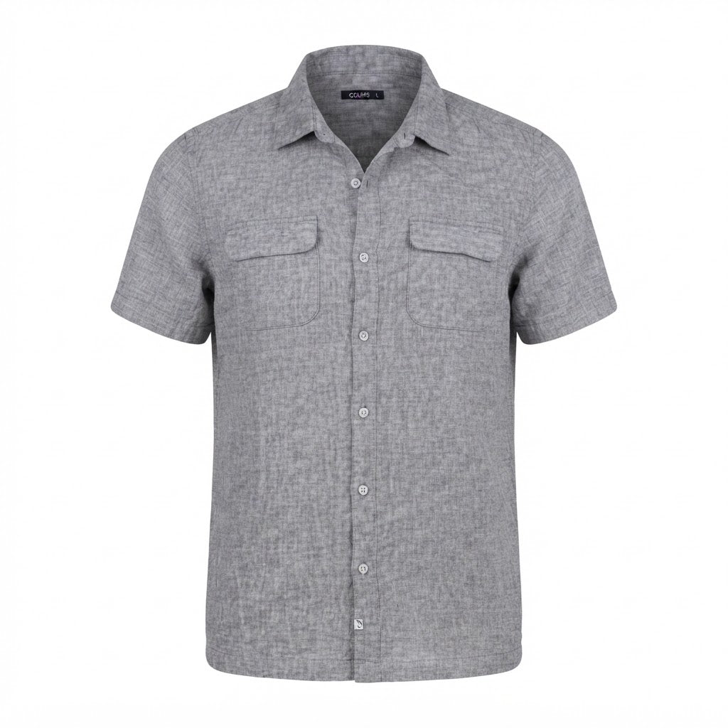 COLIN'S Men's Grey Melange Short Sleeve Button-Down Shirt