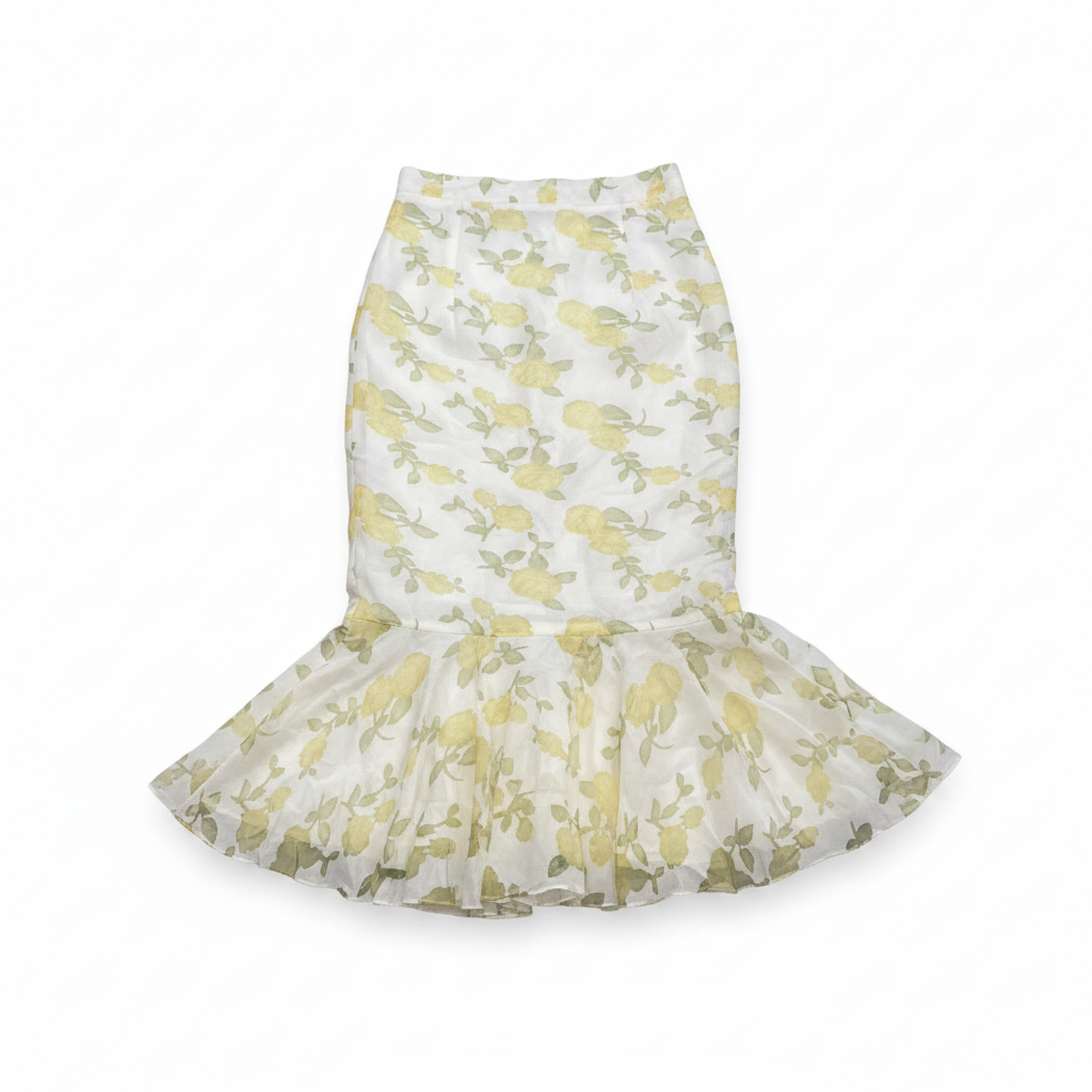 2TRENDY Women's Yellow Floral Ruffle Asymmetrical Midi Skirt
