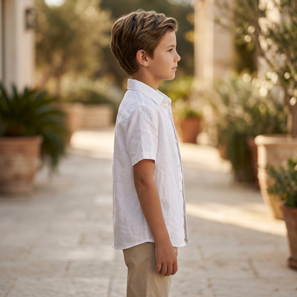 SHEIN Boys White Short Sleeve Linen Blend Button Down Shirt