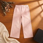[WearU Generated:merch_flat_lay] Redtag Light Pink Cotton Denim Wide-Leg Pants – flat lay view