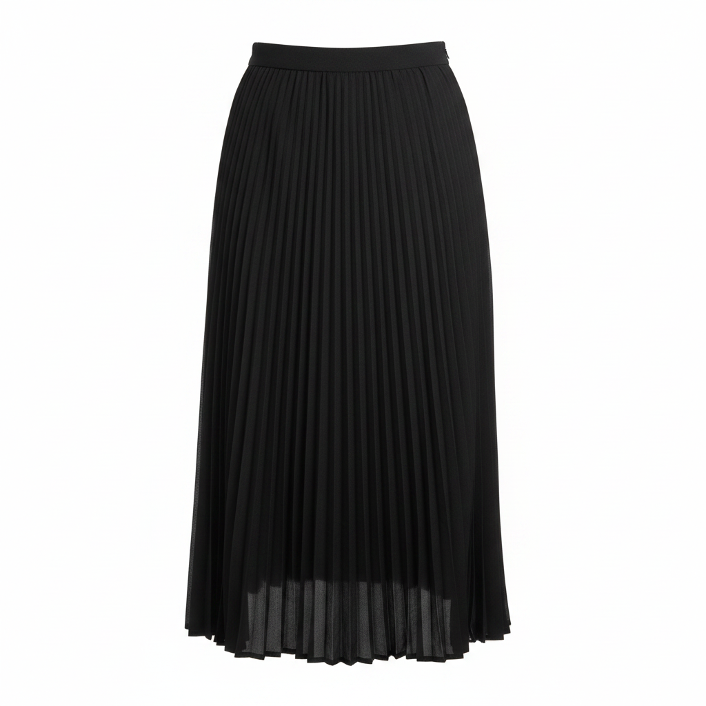 SHEIN Women's Black Pleated Midi Skirt with Elasticated Wais