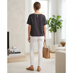 Women's Charcoal Short-Sleeved Textured Woven Top