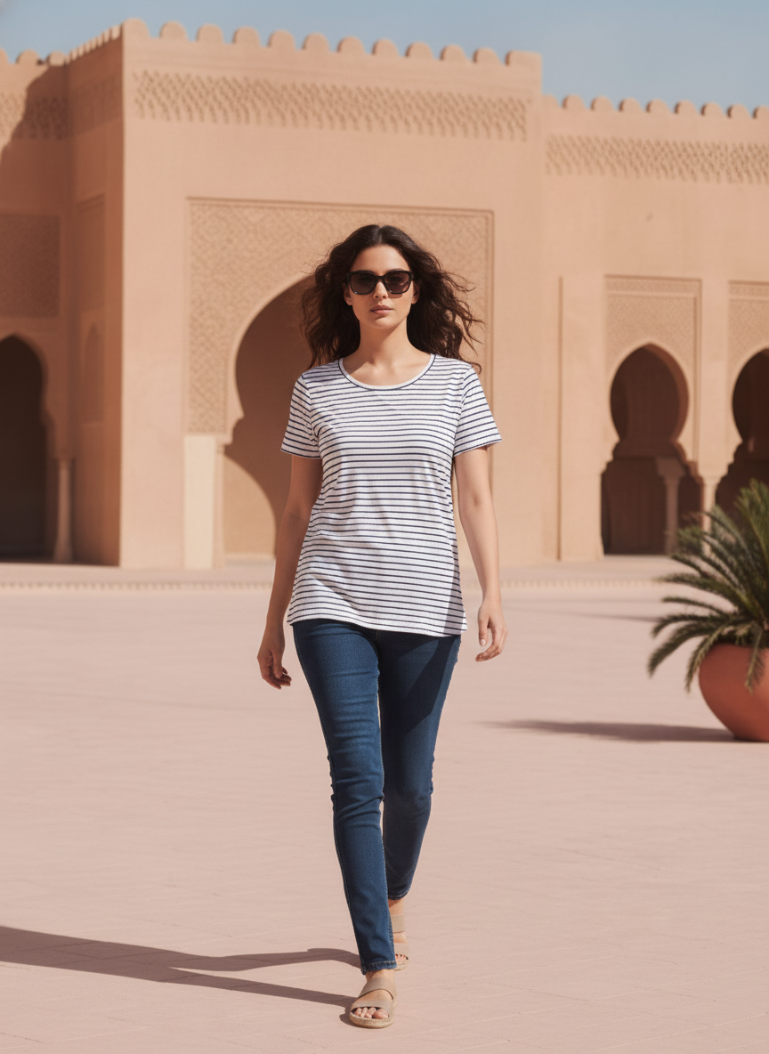 essentials White and Navy Stripe Short-Sleeve Stretch T-Shir