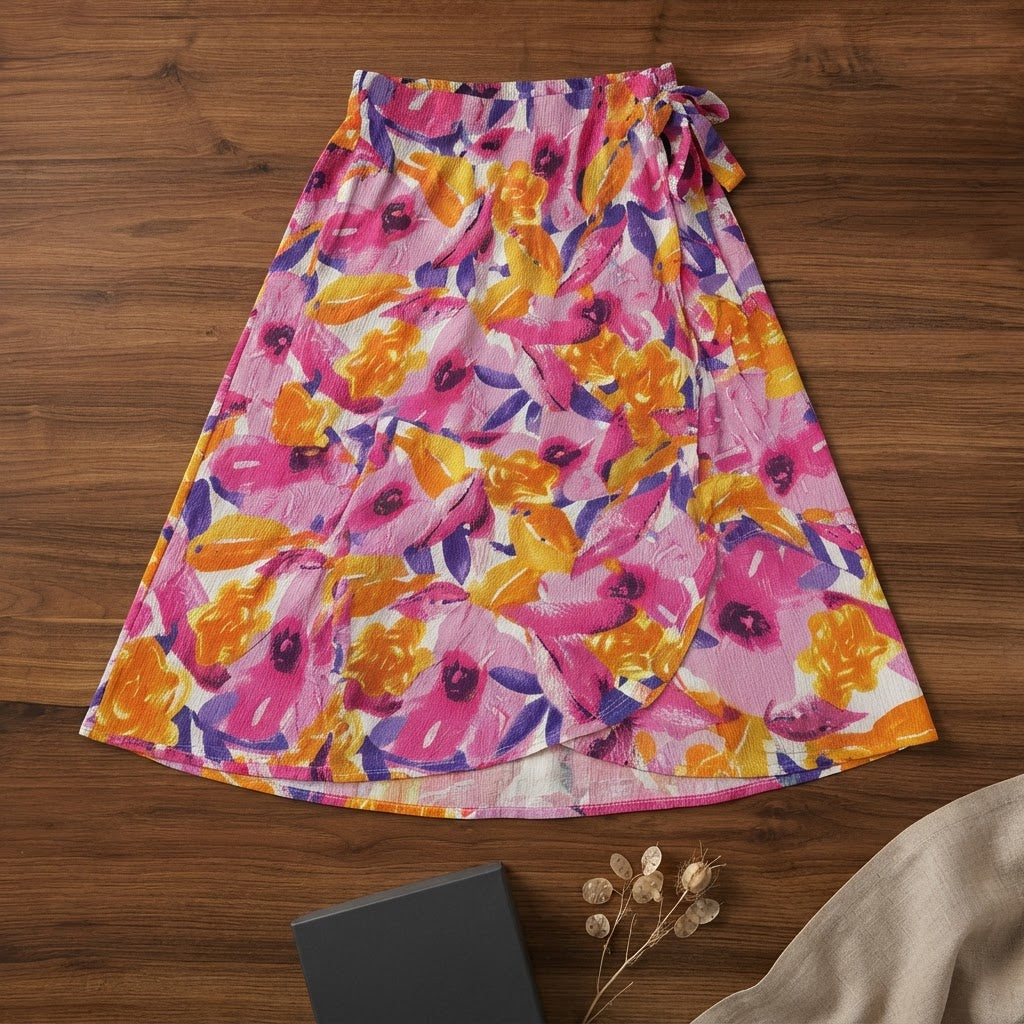 Esmara Multi-Floral Painterly Print Crinkle Midi Skirt