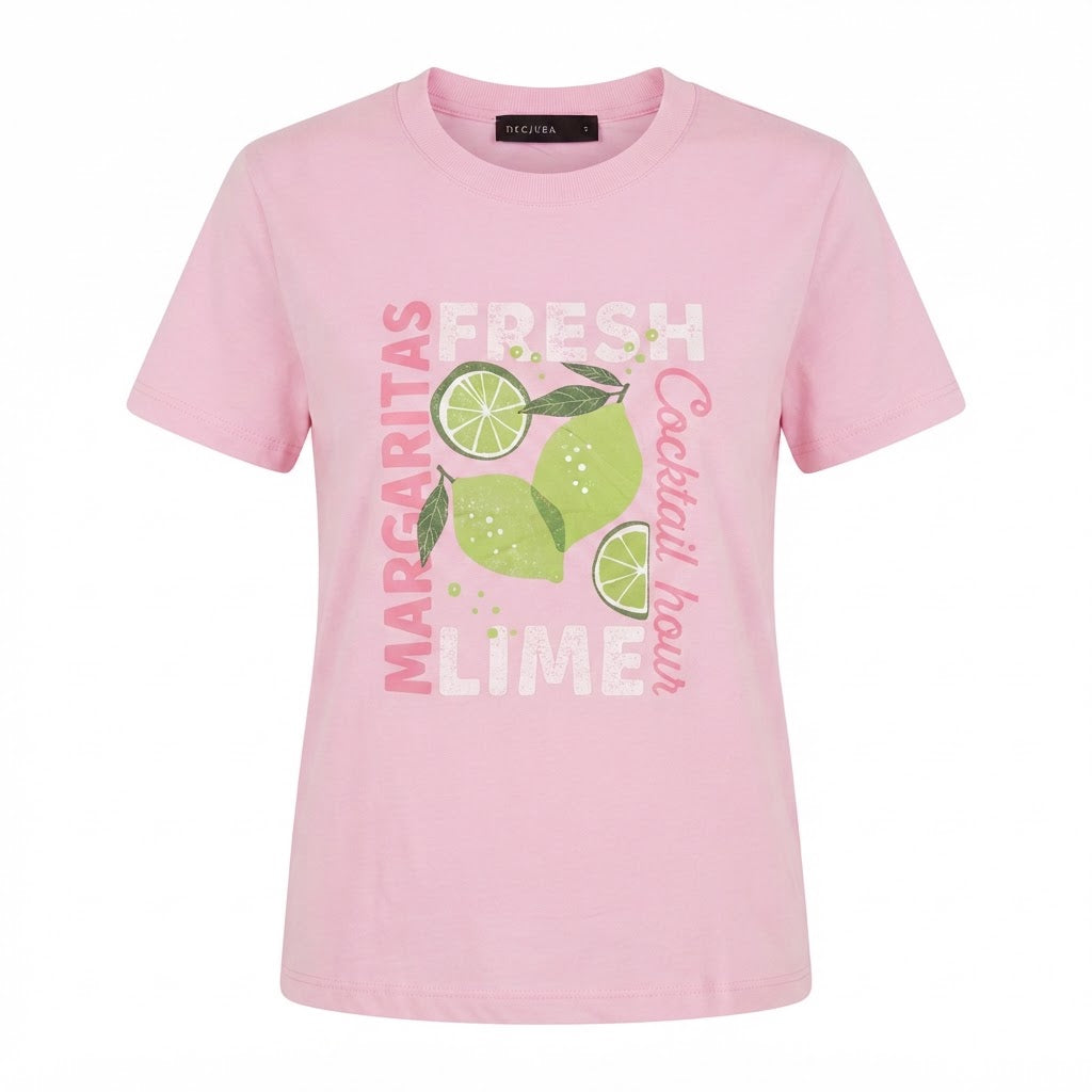 DECJUBA Baby Pink Graphic T-Shirt with Margarita Slogan