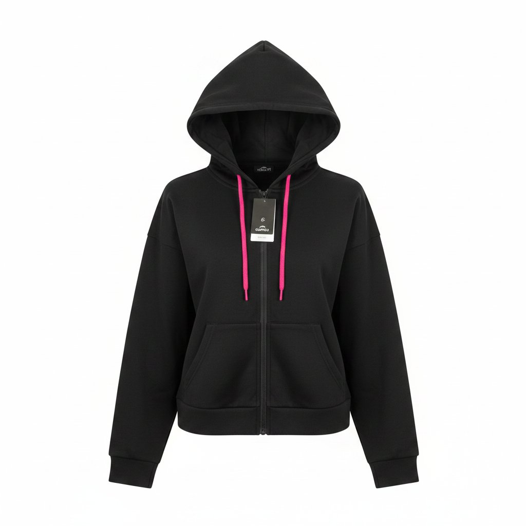 Crivit Women's Black Full Zip Hoodie with Pink Accents