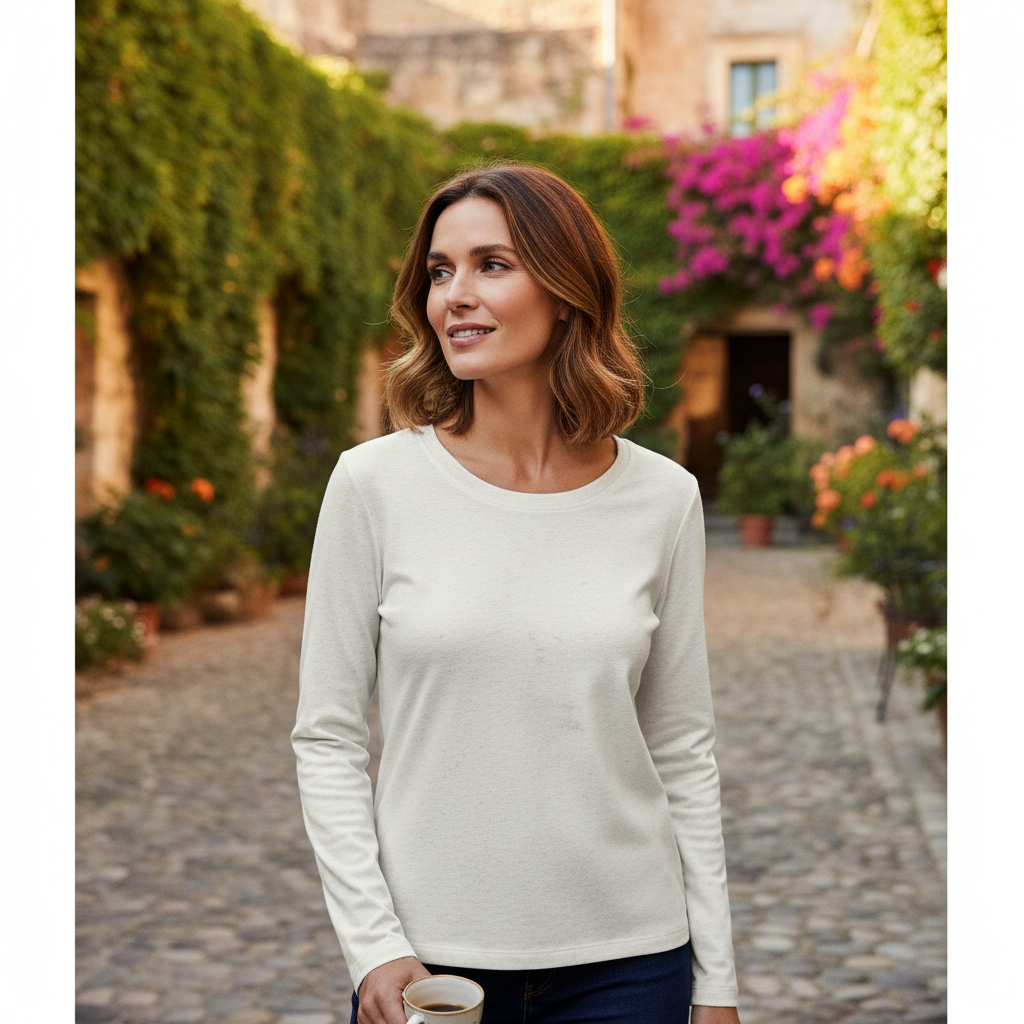 Women's Essential White Long Sleeve Cotton Top