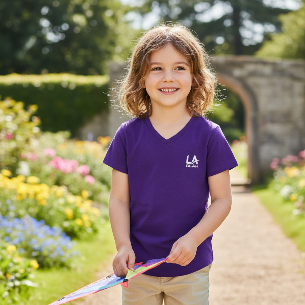 LA Gear Kids Purple V-Neck T-Shirt Size 9-10 YRS