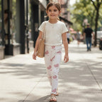 SHEIN White Ankle Leggings with Pink Kawaii Heart Print