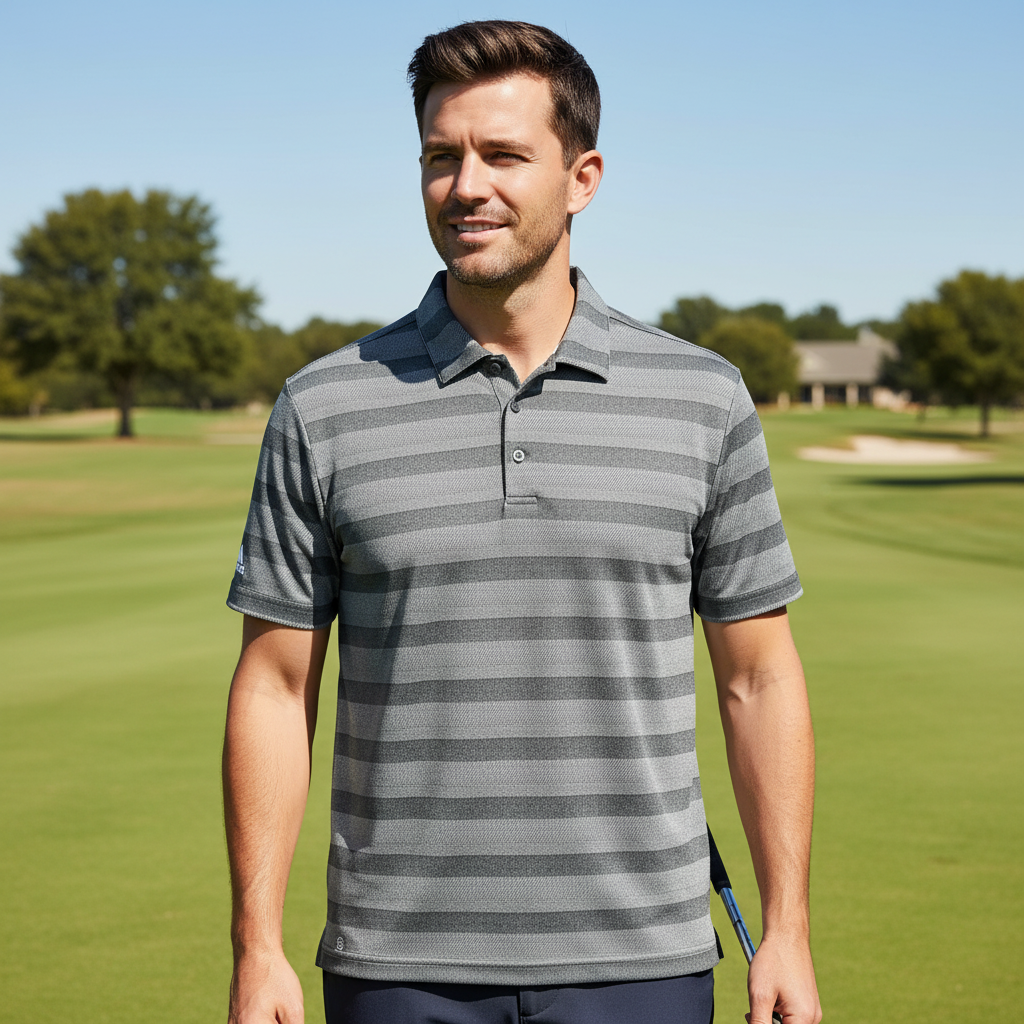 Men's Adidas Grey Striped Performance Polo Shirt