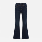 Bershka Dark Indigo Double-Button High-Rise Slim Flare Jeans
