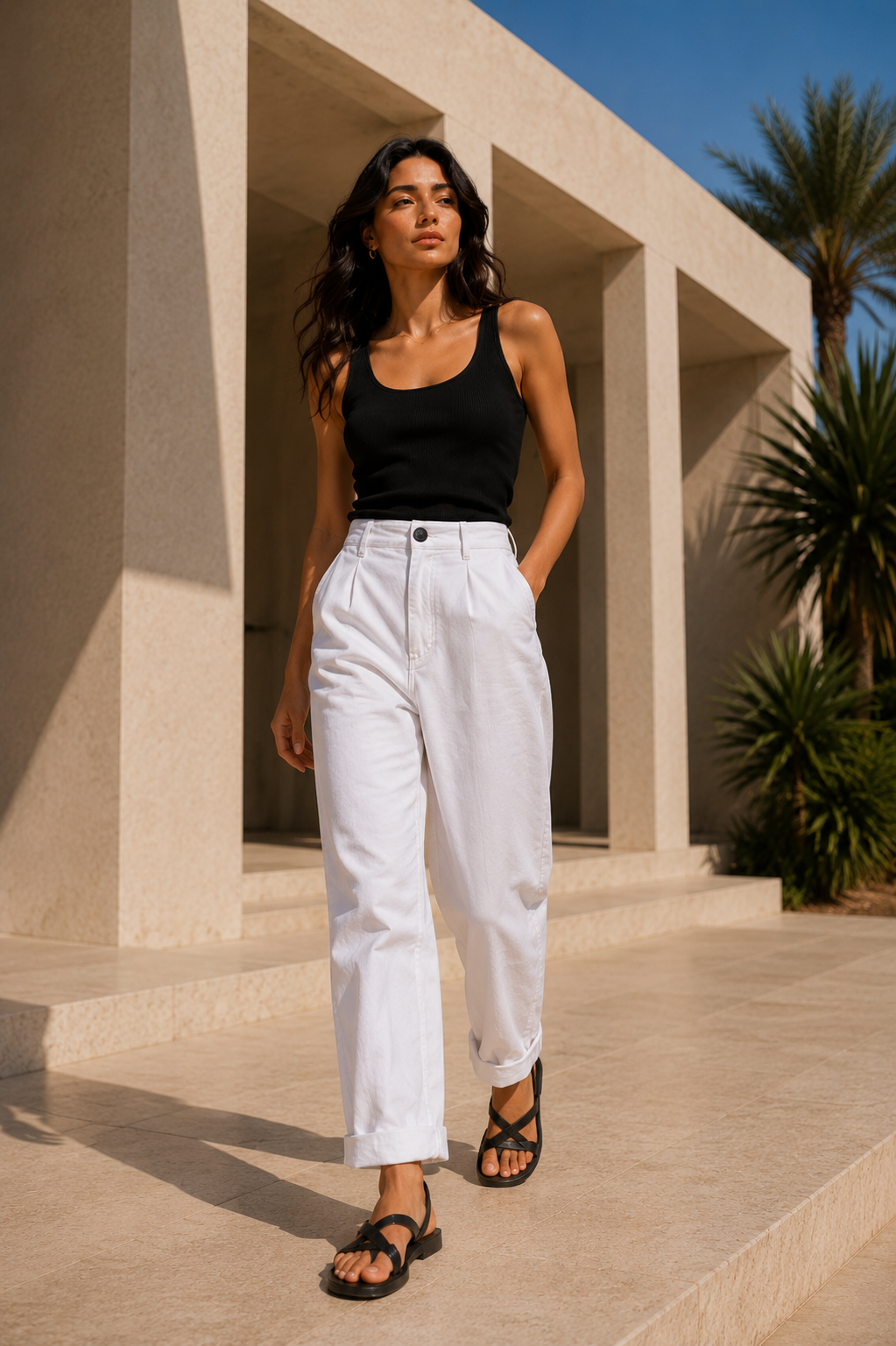 Bershka White Tailored Tapered Ankle-Length Trousers