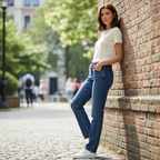 Women's Medium Blue Straight-Leg High-Waisted Denim Jeans