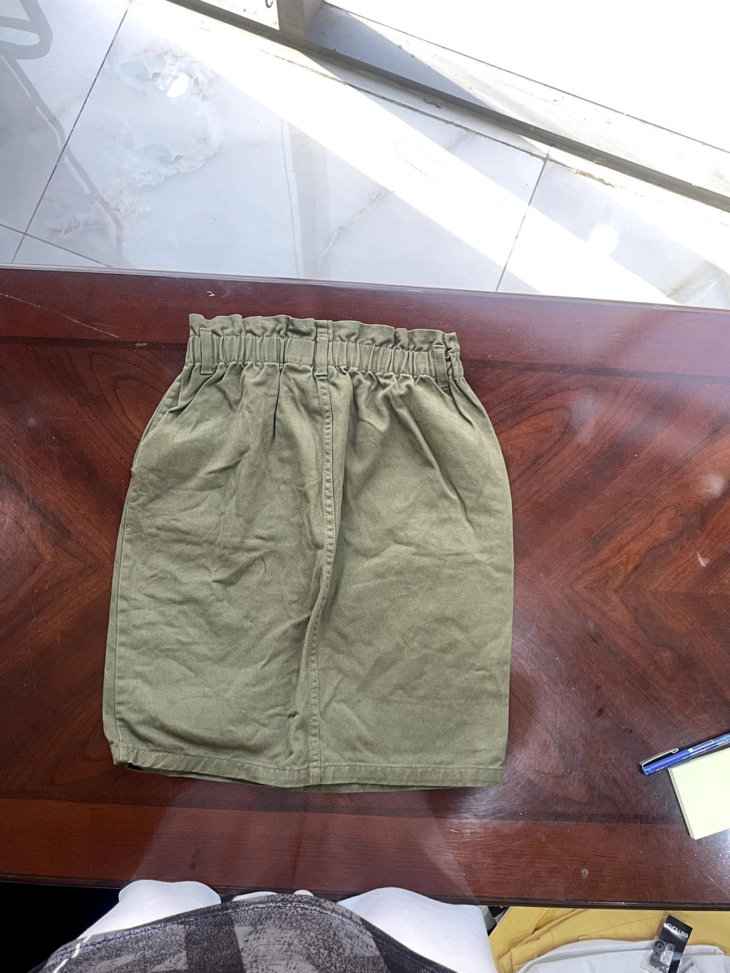 Olive Green Paperbag Waist Cotton Twill Skirt