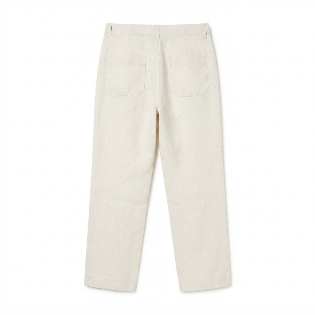 ZARA MAN Women's Off-White Casual Wide-Leg Linen Trousers