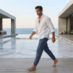 Slate Blue Drawstring Elastic Waist Trousers