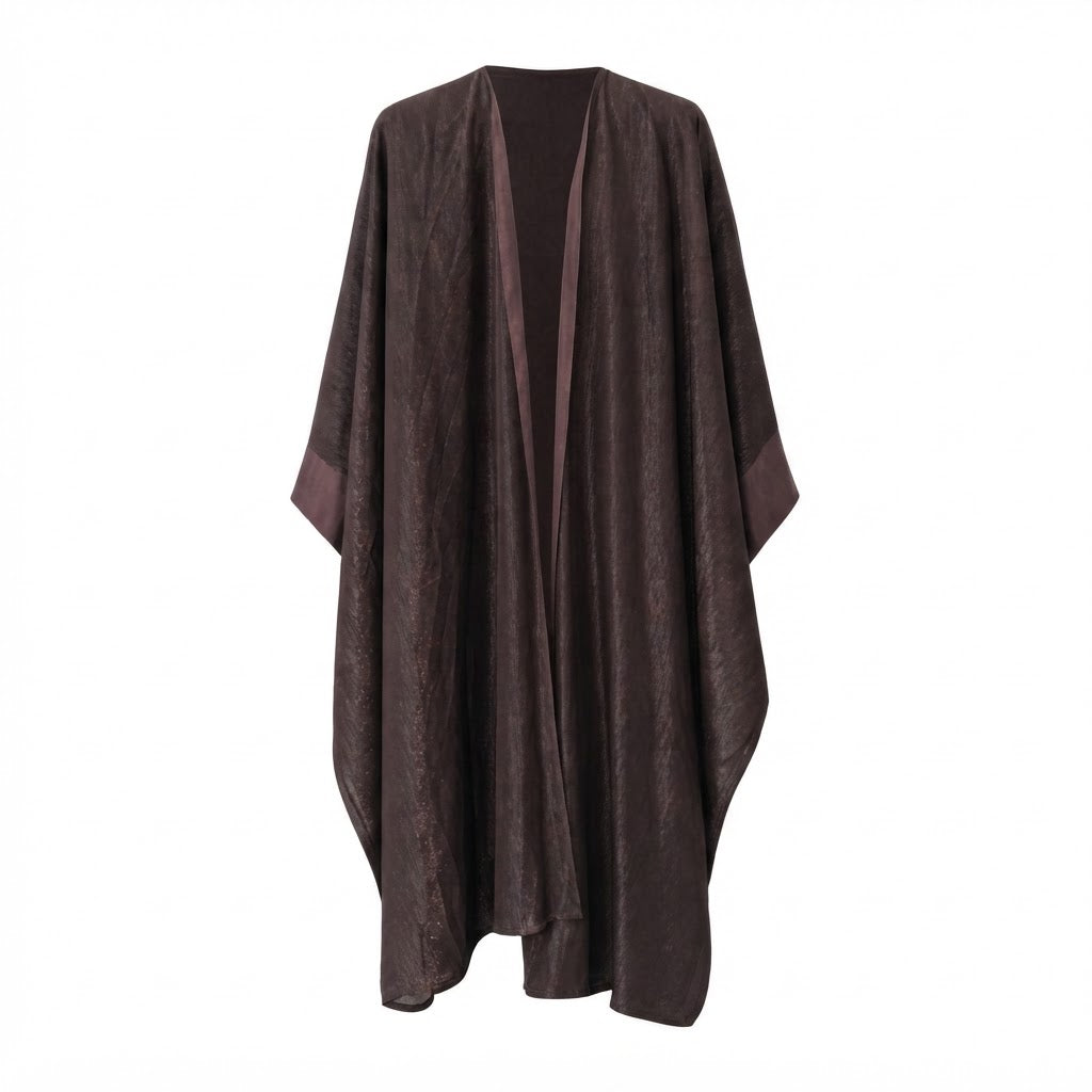 Women's Brown Metallic Open Front Draped Cape Abaya