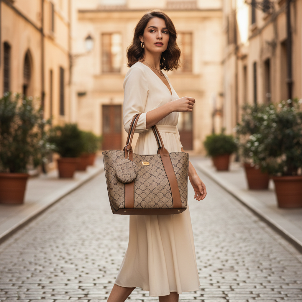 Bessie London Monogram Tote Bag with Matching Pouch