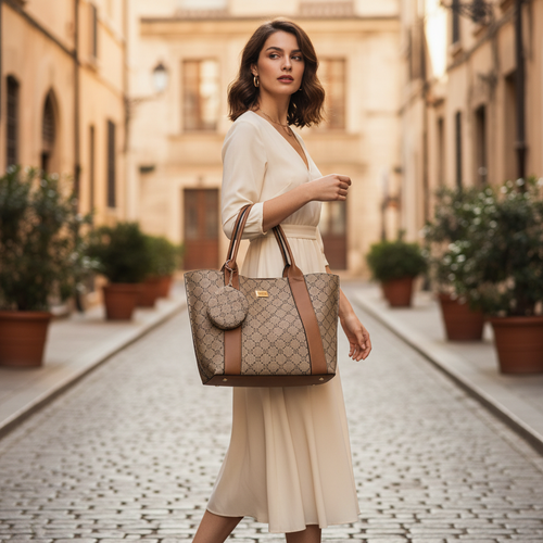 Bessie London Monogram Tote Bag with Matching Pouch