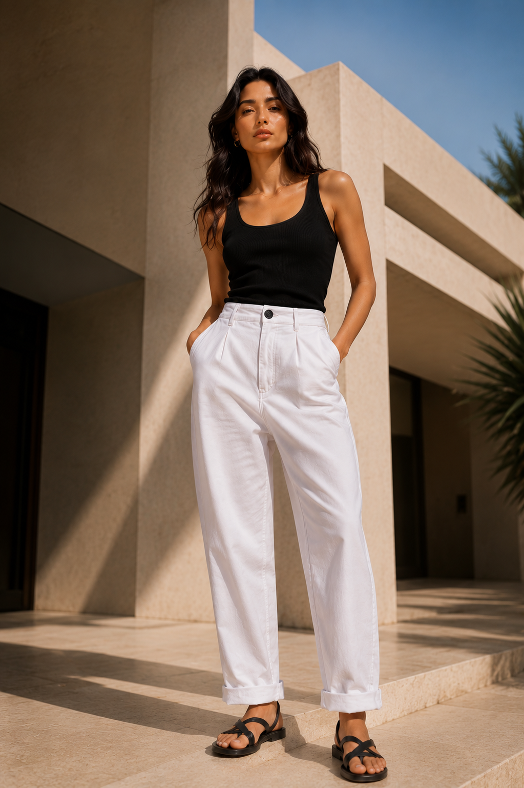 Bershka White Tailored Tapered Ankle-Length Trousers