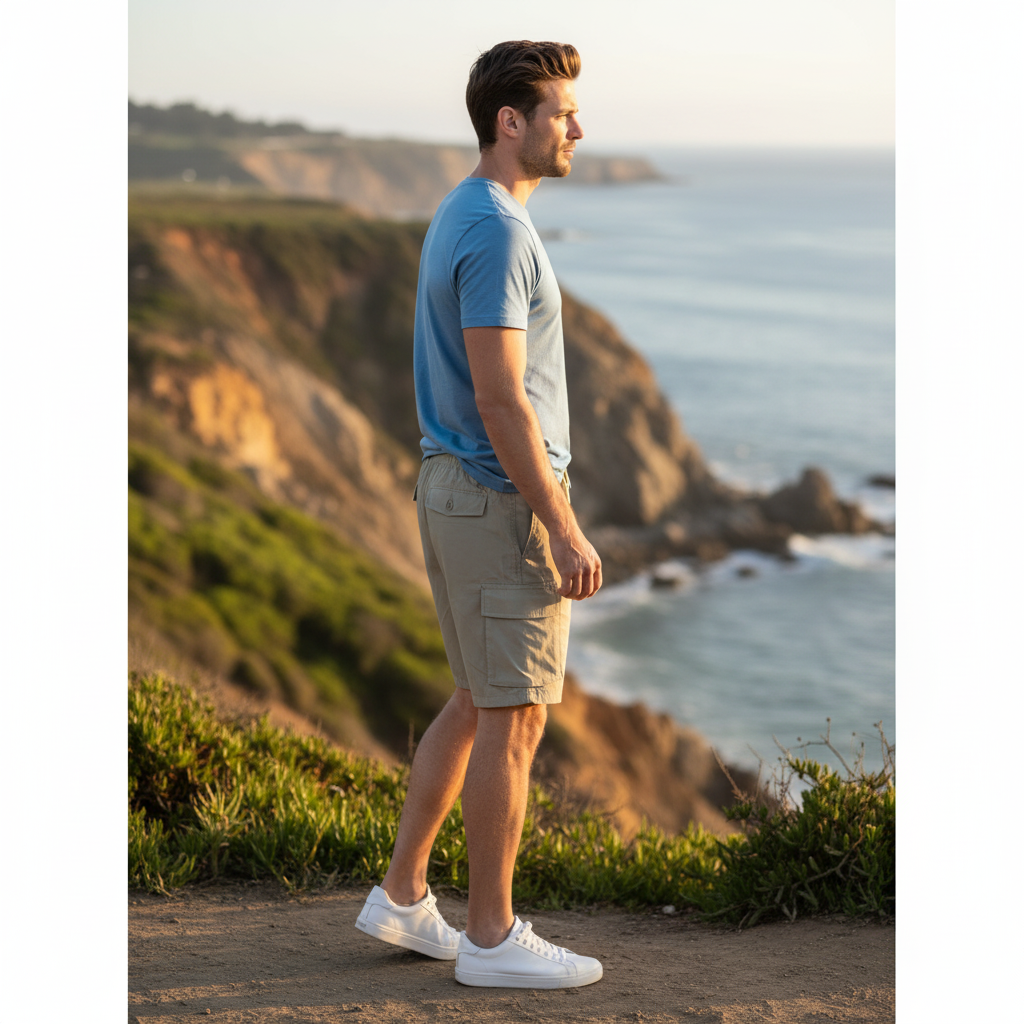 Livergy Men's Khaki Cargo Shorts with Elastic Waist