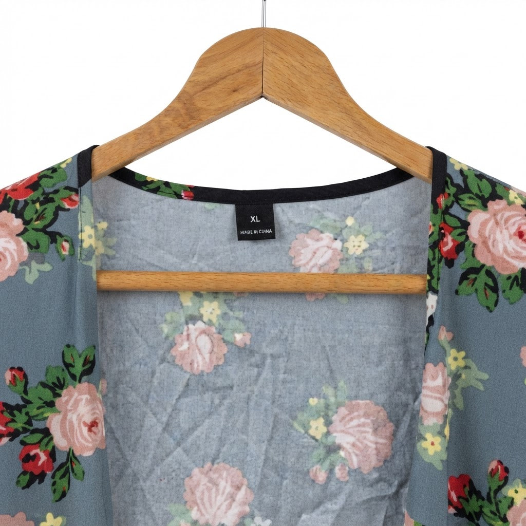 Women's Black Long Floral and Paisley Open-Front Dress