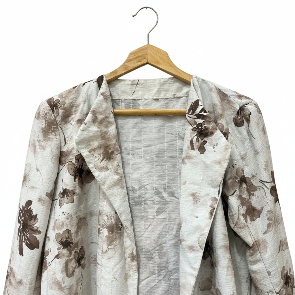 Women's Floral Long Duster Jacket with Pearl Cuffs