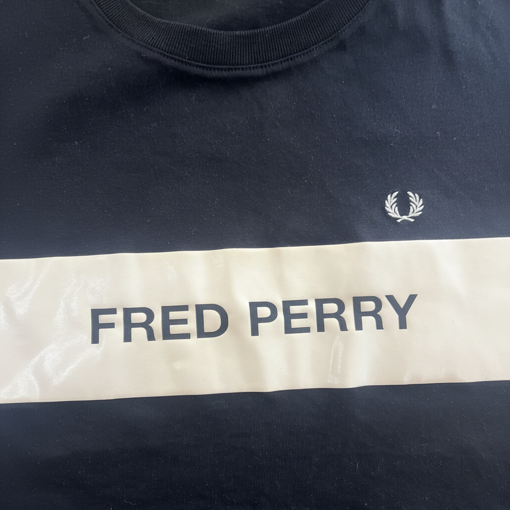 FRED PERRY Men's Black Crew Neck T-Shirt with White Chest St
