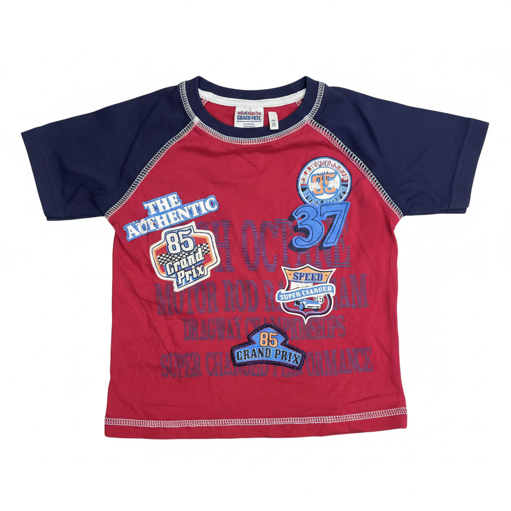 dymples. Kids Red and Navy Racing Graphic Raglan T-Shirt