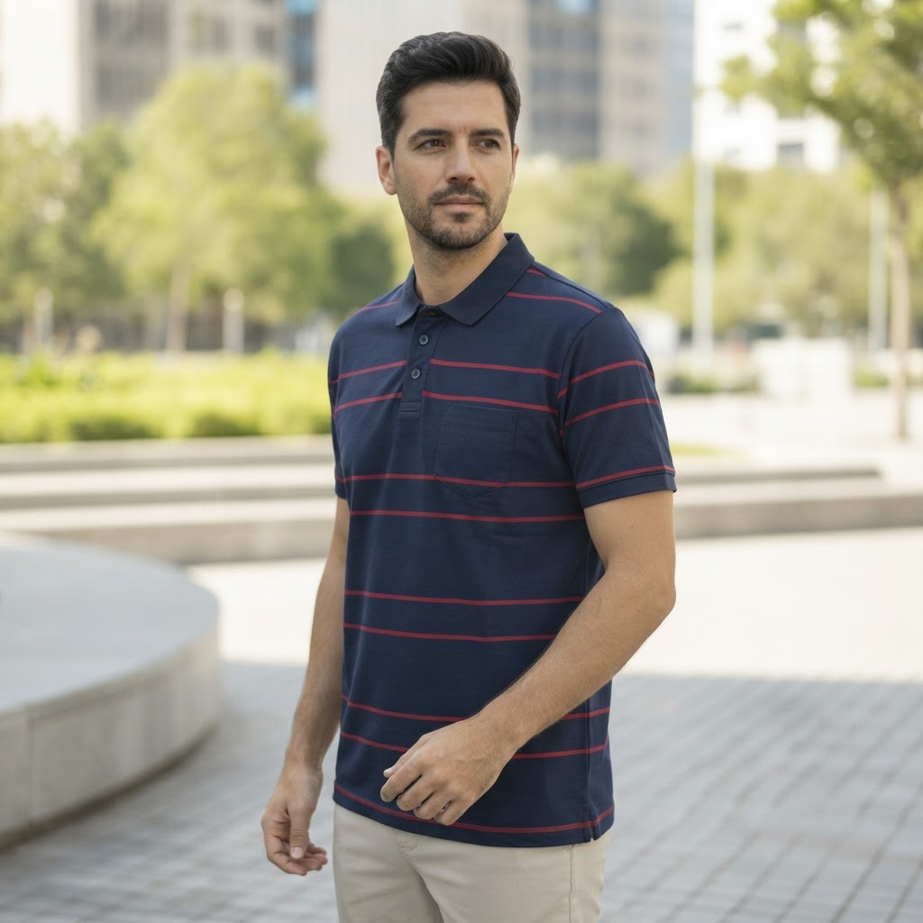 Anko Anko Navy and Red Striped Cotton Jersey Polo Shirt