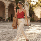 SHEIN Red SHEIN Broderie Anglaise V-Neck Spaghetti Strap Cam