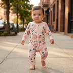 SHEIN Pale Blush Pink Floral Long-Sleeve Baby Romper
