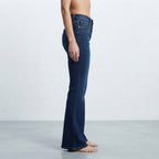 QS QS Dark Indigo Flared Denim Jeans with Button Fly