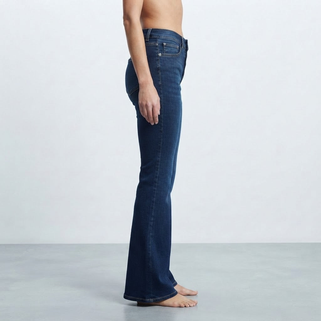 QS QS Dark Indigo Flared Denim Jeans with Button Fly