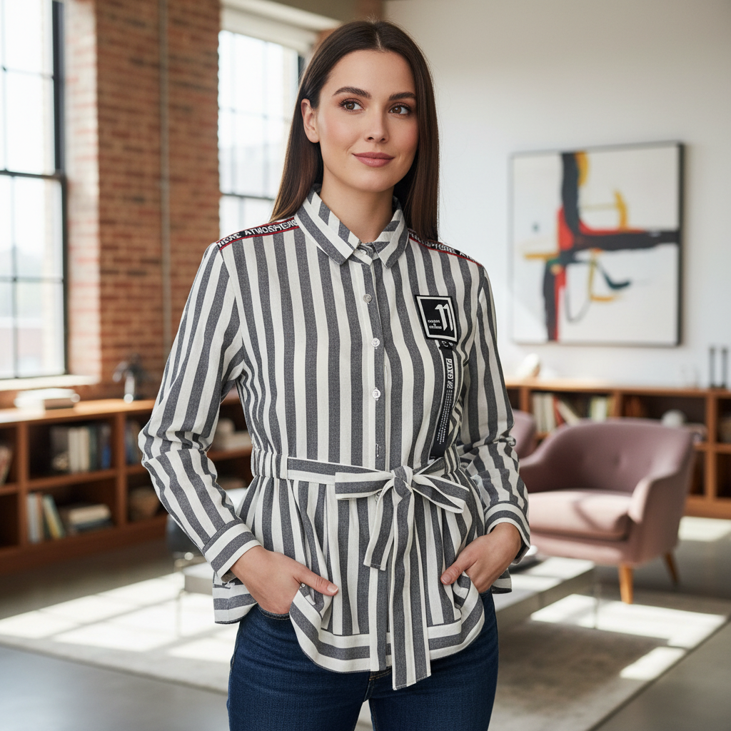 Atmosphere Women's Striped Tie-Waist Tunic Shirt