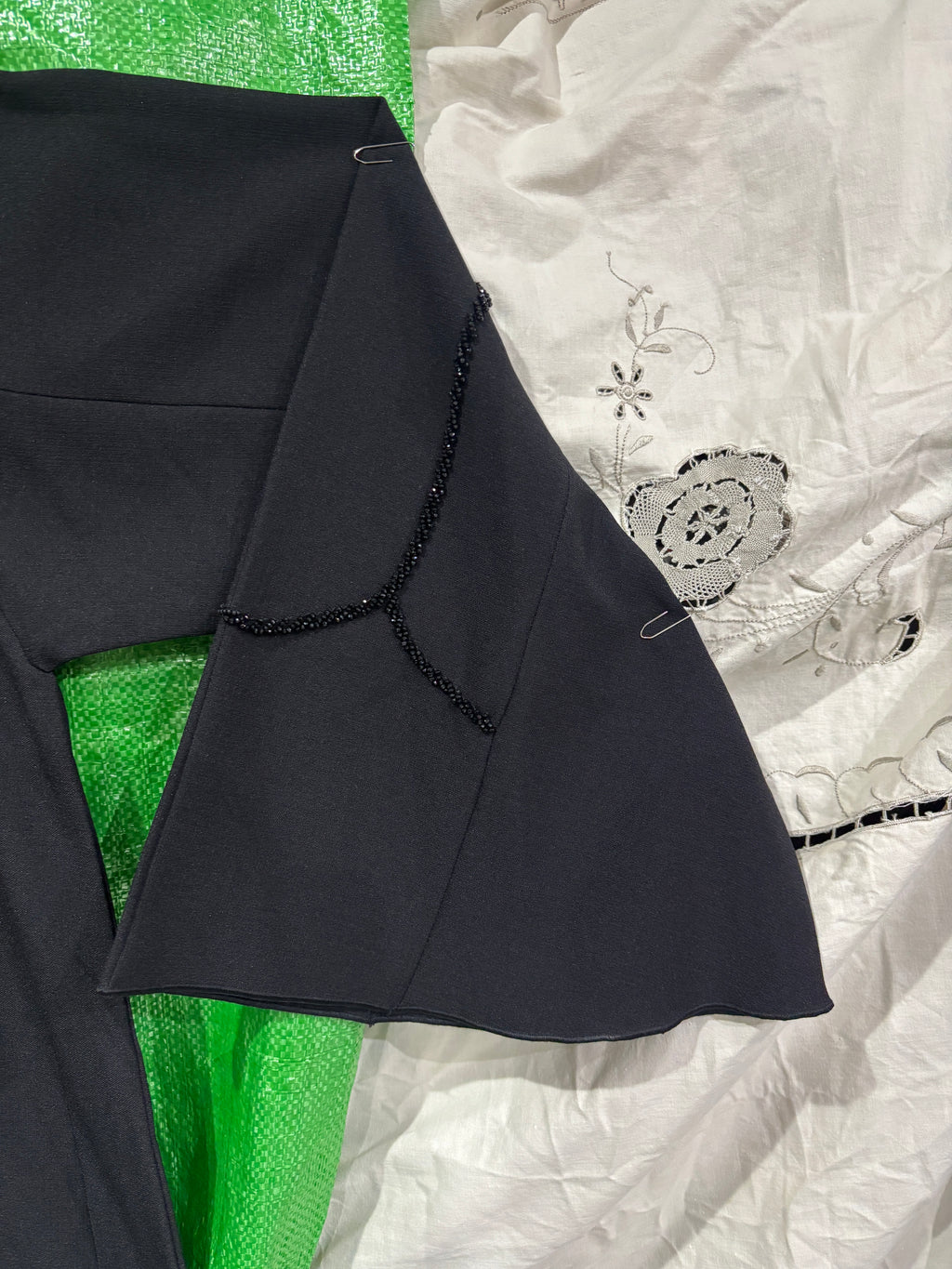 SHADER Deep Navy Black Crepe Abaya with Beaded Butterfly Cuf