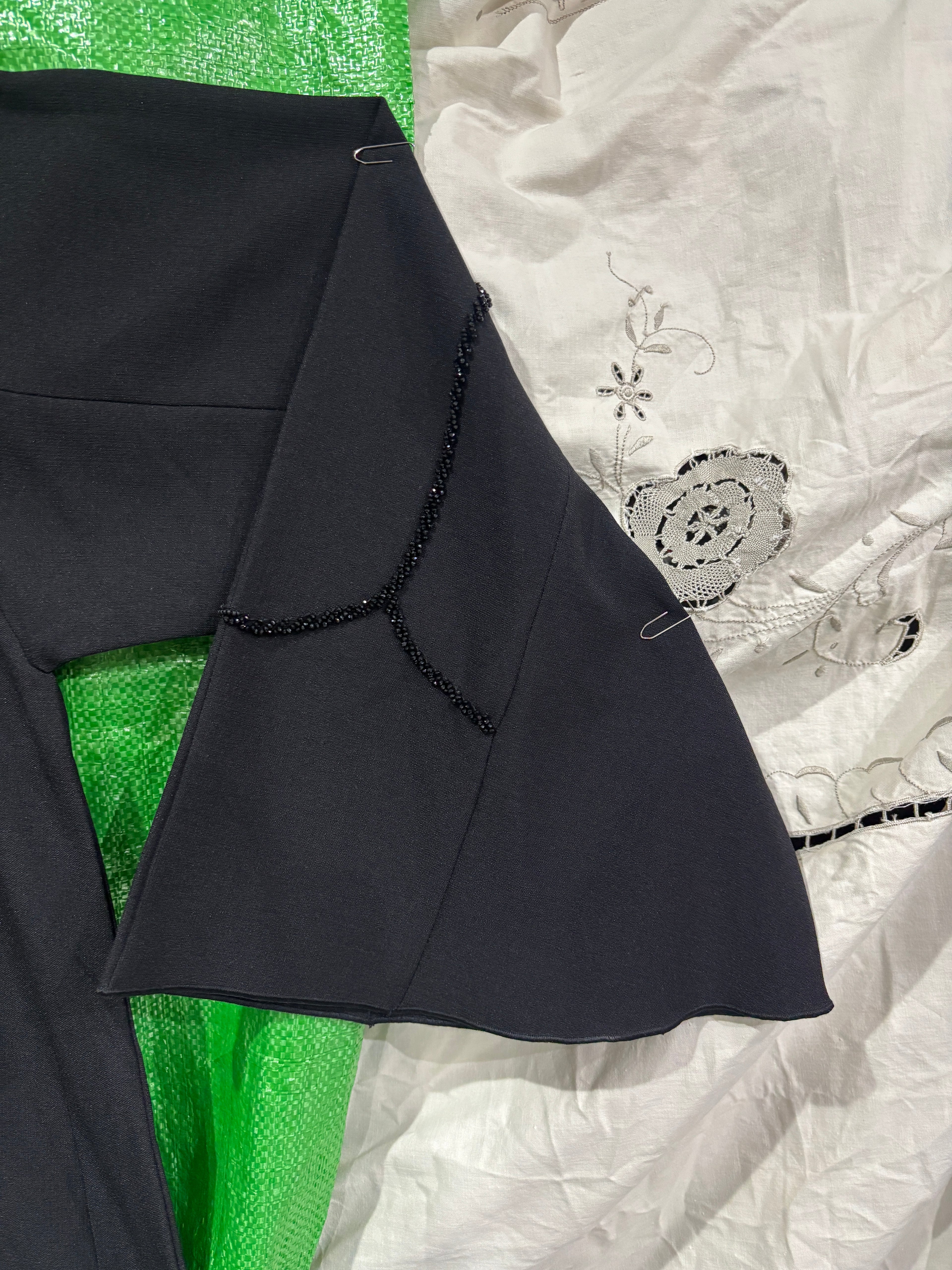 SHADER Deep Navy Black Crepe Abaya with Beaded Butterfly Cuf