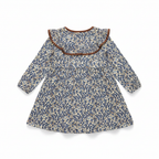 Kids Cream & Blue Floral Long Sleeve A-Line Dress