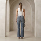 Bershka Bershka Mid-Washed Blue Long Flare Jeans with Raw He