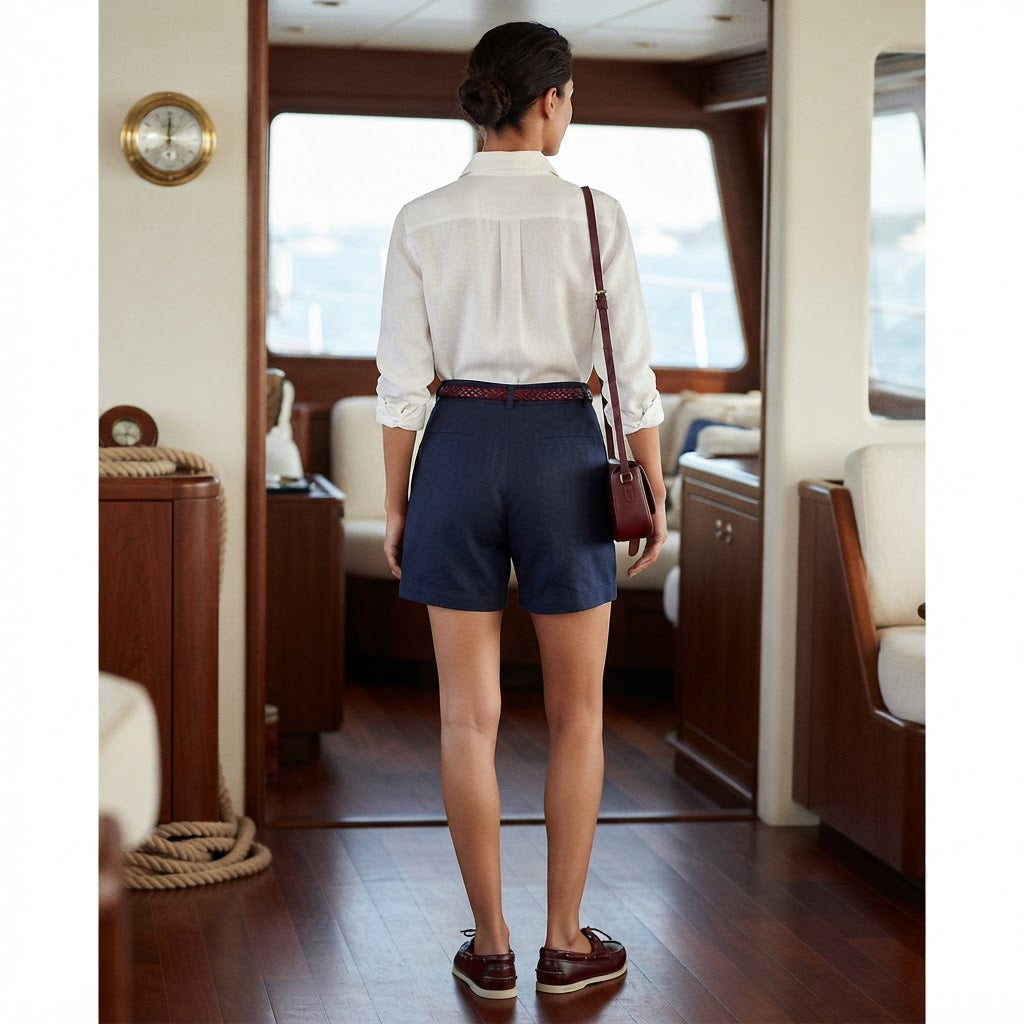 Women's Navy navy Pleated High-Waist Summer Shorts