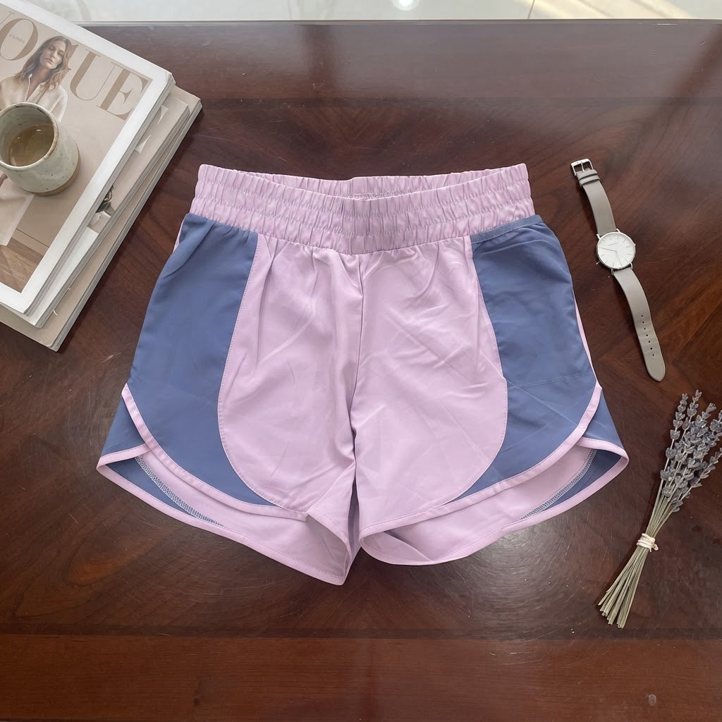 Lilac and Slate Blue Color-Block Athletic Running Shorts