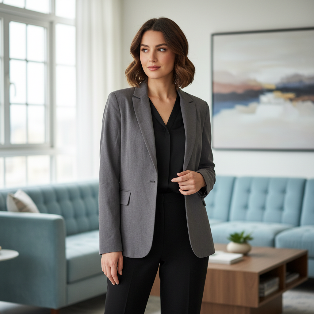 Women's Grey Tailored Single Button Blazer