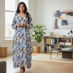 Women's Blue Tie-Dye Beaded Kaftan Maxi Dress